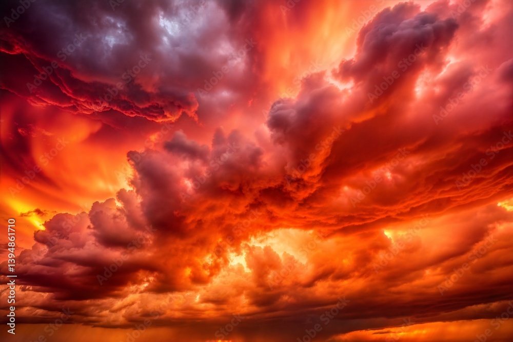 Fototapeta premium Dramatic sunset sky texture with fiery red and orange clouds