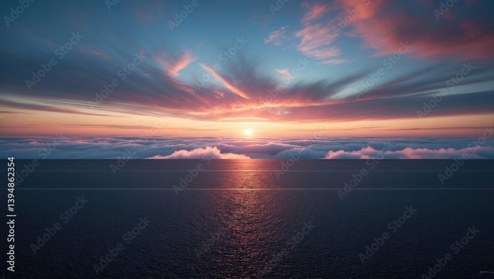 Fototapeta premium Beautiful Sunset Clouds Over Dark Floor Background at Night