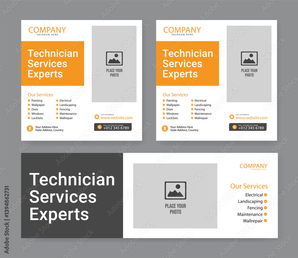 Electrician service flyer template and banner template, Professional electrical service poster and flyer template Electrician service flyer template and banner template, Professional electrical service poster and flyer template