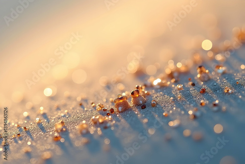 A Mesmerizing Macro View, Delicate Sand Grains Illuminated by Soft Light, Revealing a Hidden World of Textures and Intricate Details in a Dreamy Composition