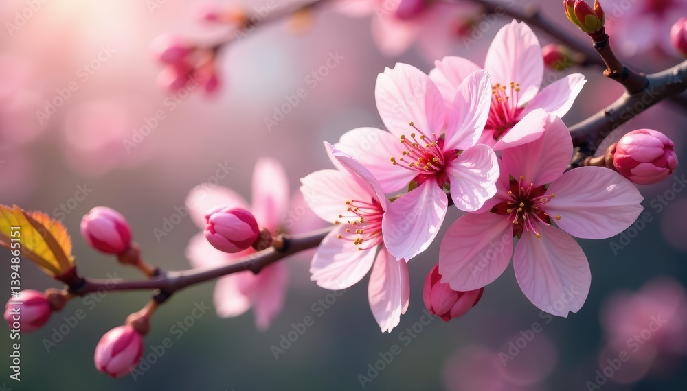 Obraz premium Delicate pink sakura blossoms, intricate branch details, art, sakura branch