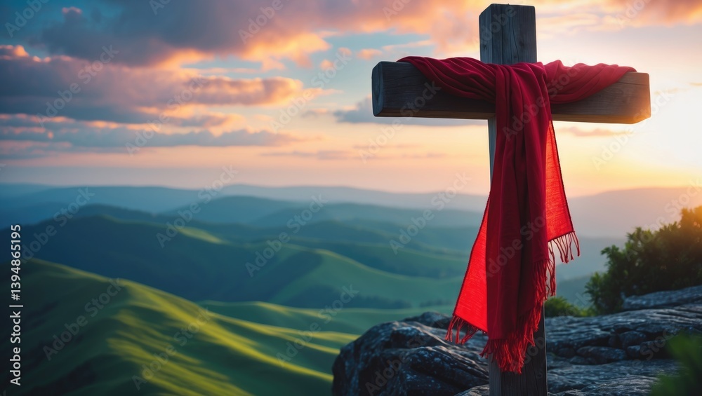 dramatic sky with a red cloth crossing