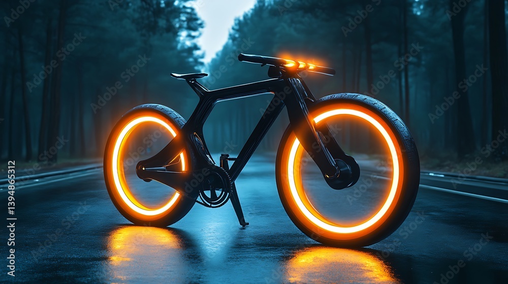 Obraz premium A bold bike with oversized glowing tires and angular metallic edges