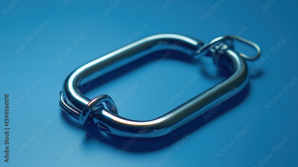 Shiny Metal Oval Chain Link on Blue Surface Capturing Industrial Strength and Security with Smooth Reflections and Minimalist Design Shiny Metal Oval Chain Link on Blue Surface Capturing Industrial Strength and Security with Smooth Reflections and Minimalist Design