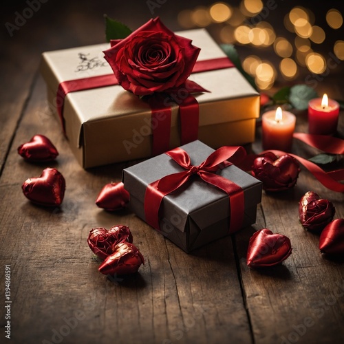 red roses and gift box