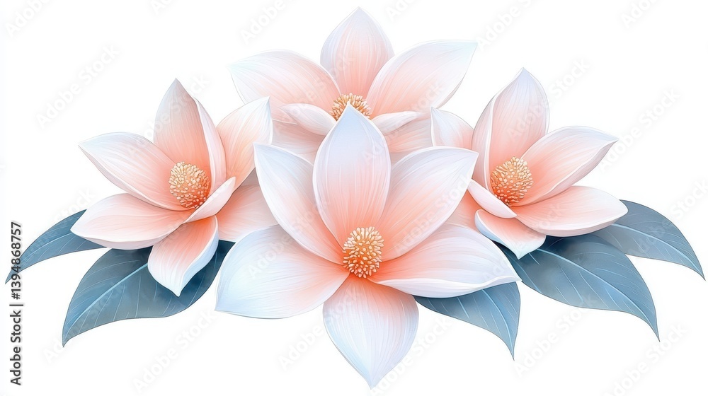 Fototapeta premium Elegant pink flowers on white, stunning floral display for spring and summer three