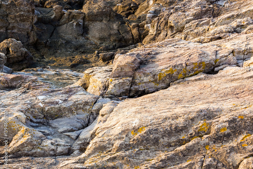 Obraz na płótnie natural sea rock texture. outdoor background of sandstone surface in morning light. rustic seaside. closeup of rough stone on coast terrain w salonie