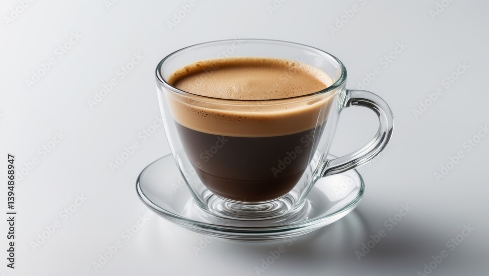 Isolated espresso coffee in a double wall glass cup on white