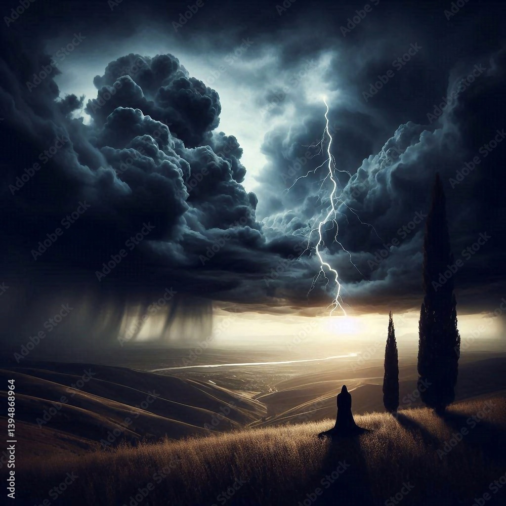 Silence of nature, landscape. AI generated illustration