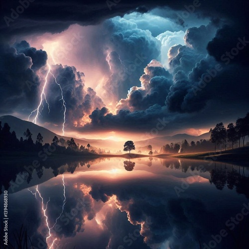 Obraz na płótnie Silence of nature, landscape. AI generated illustration w salonie