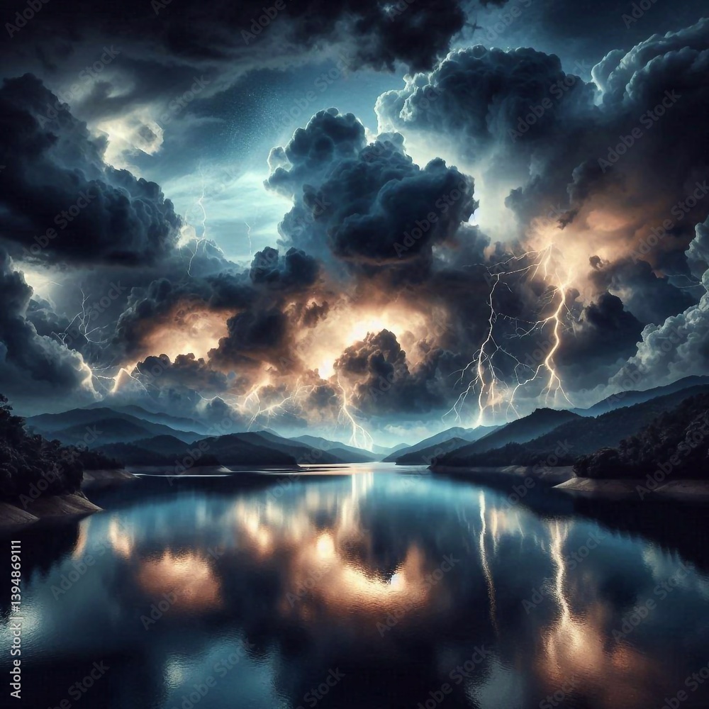 Silence of nature, landscape. AI generated illustration