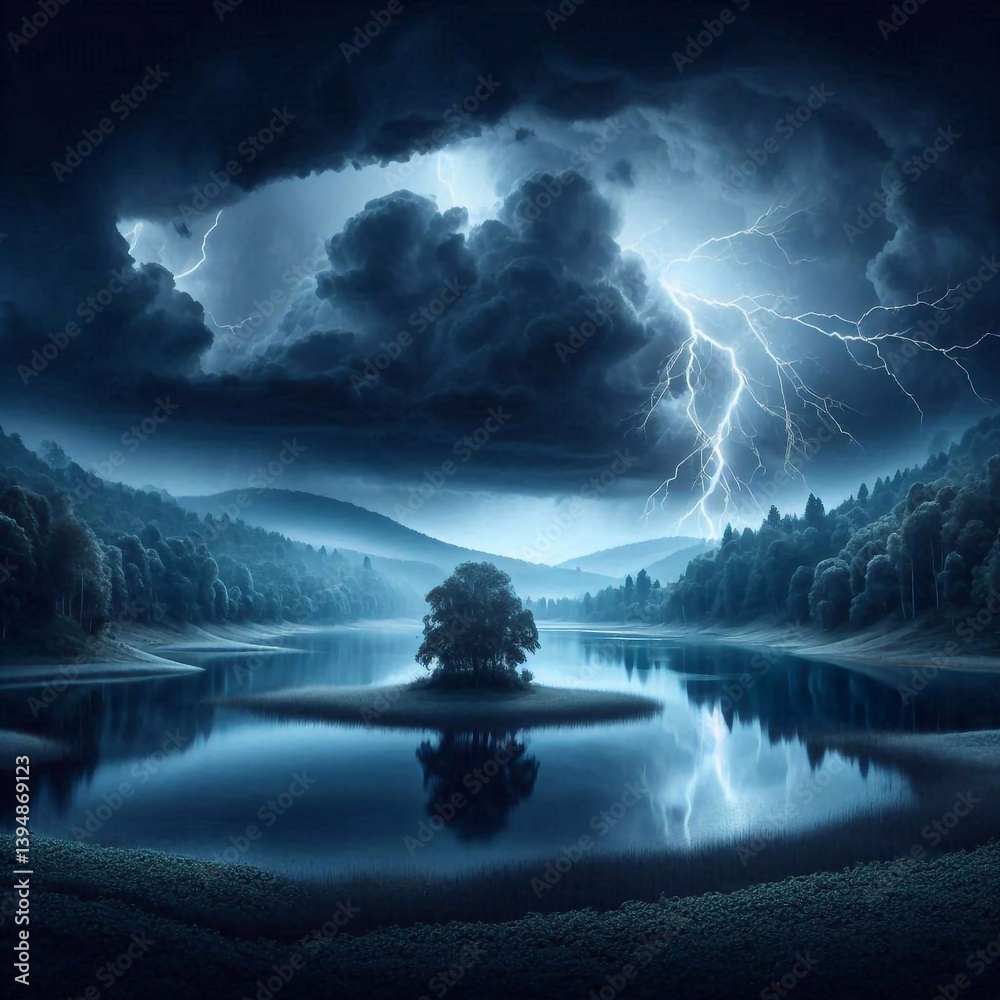 Silence of nature, landscape. AI generated illustration