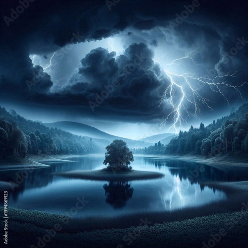 Obraz na płótnie Silence of nature, landscape. AI generated illustration w salonie