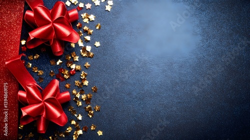 Red Bows Gold Stars Festive Holiday Background