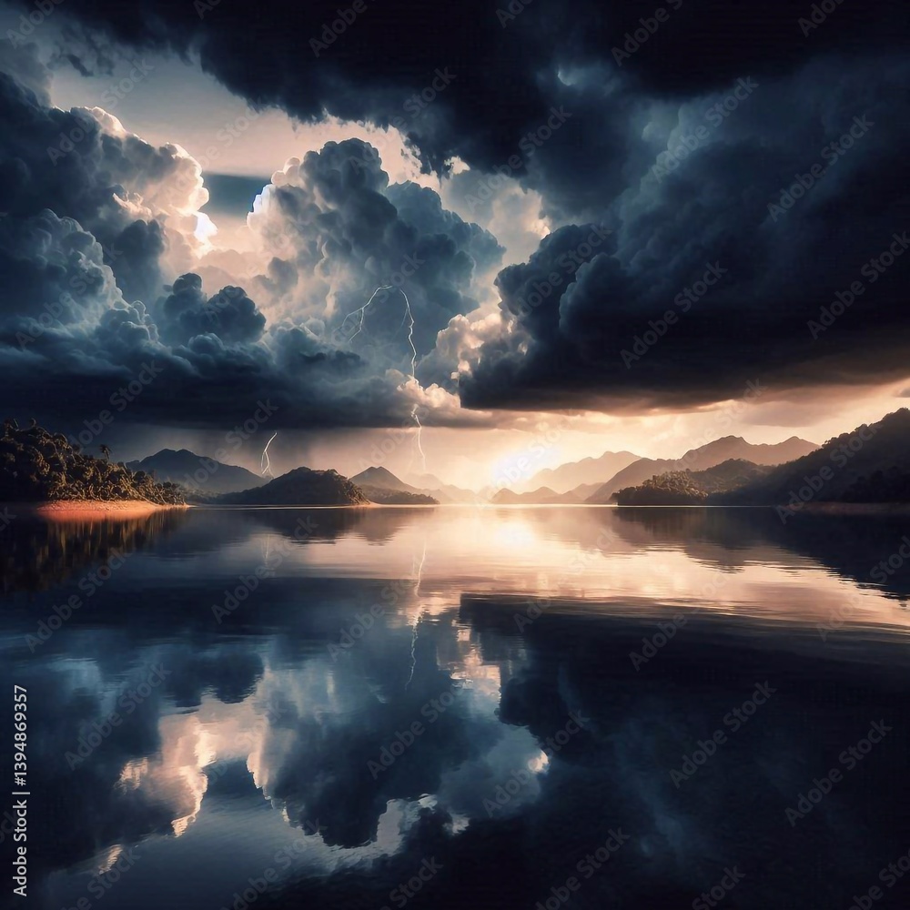 Silence of nature, landscape. AI generated illustration