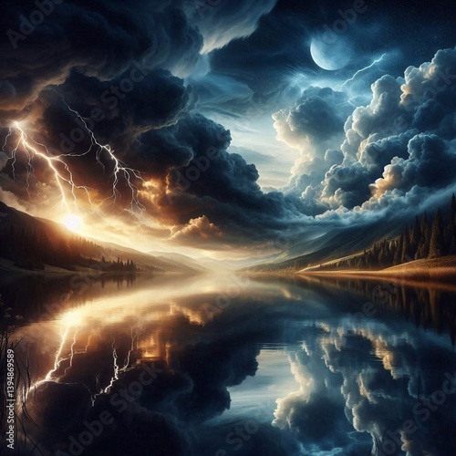 Obraz na płótnie Silence of nature, landscape. AI generated illustration w salonie