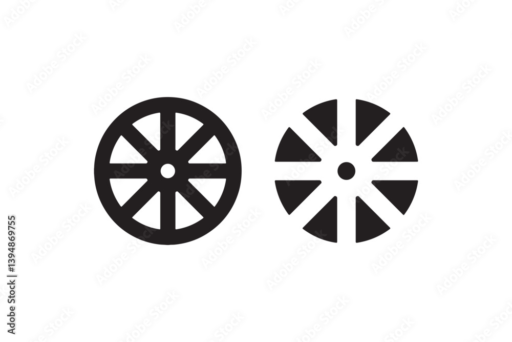 Obraz premium Wheel icons with spokes in outline and solid Vector