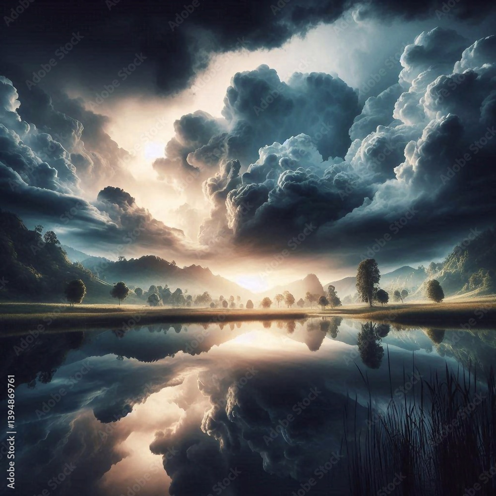 Silence of nature, landscape. AI generated illustration