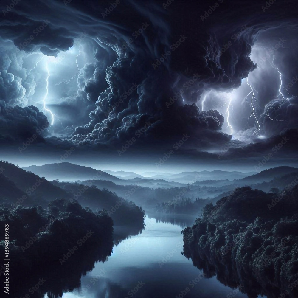 Silence of nature, landscape. AI generated illustration