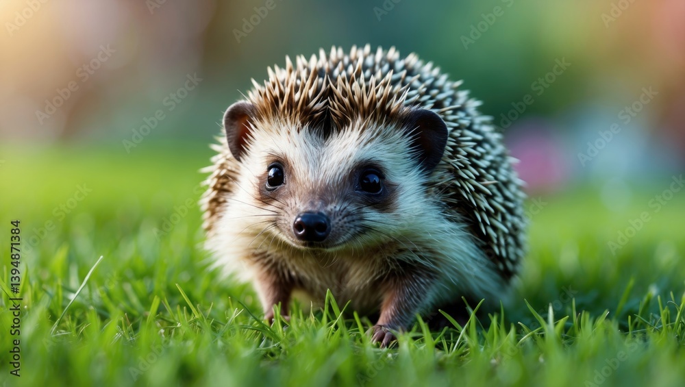 Playful baby hedgehog in a grassy setting Playful baby hedgehog in a grassy setting