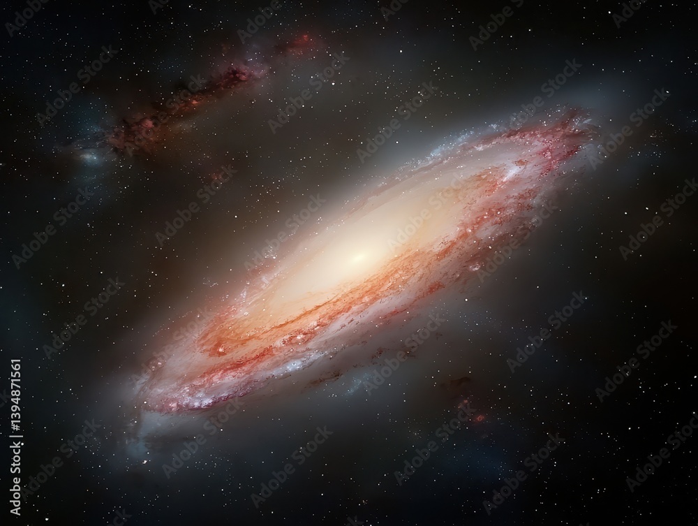 Obraz premium Vast galaxy with a bright orange star, journey into the depths of the cosmos cosmic
