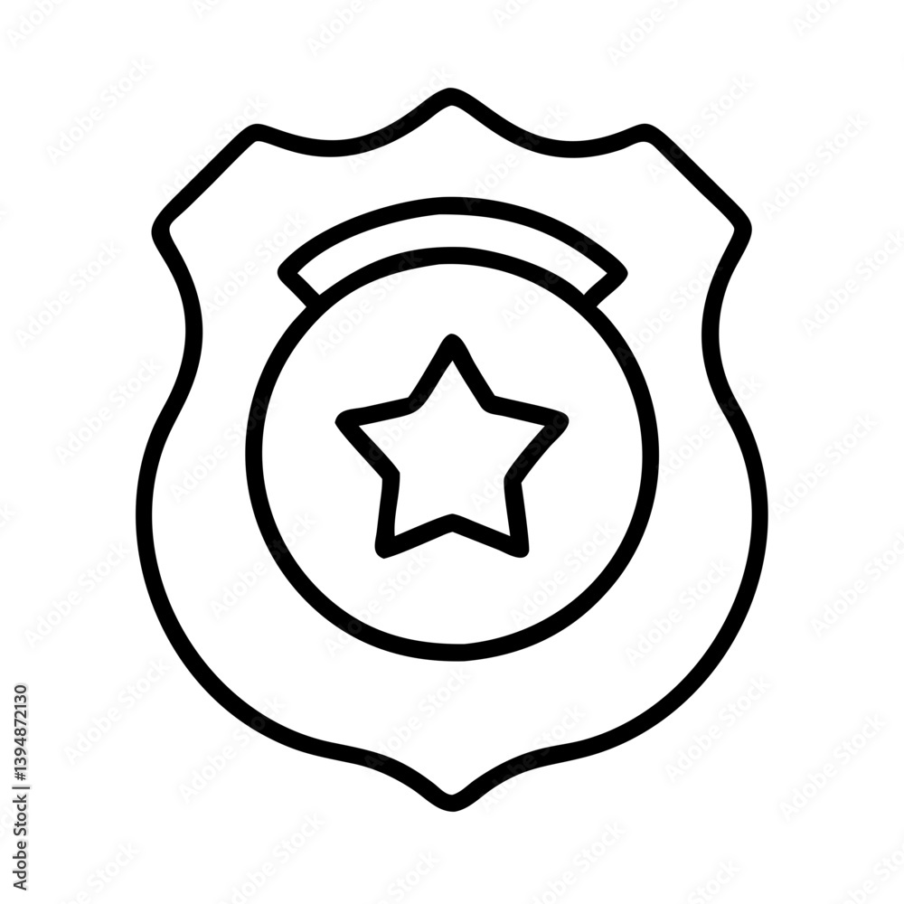 Police badge vector icon outline, sheriff badge, law enforcement badge, security badge, star badge icon Police badge vector icon outline, sheriff badge, law enforcement badge, security badge, star badge icon