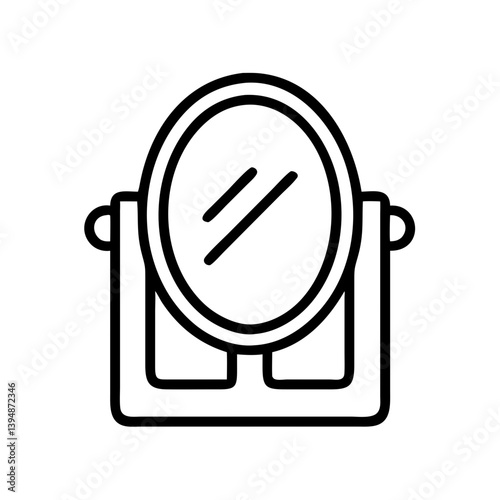 Standing vanity mirror outline icon for makeup and beauty routine with adjustable angle and reflection
