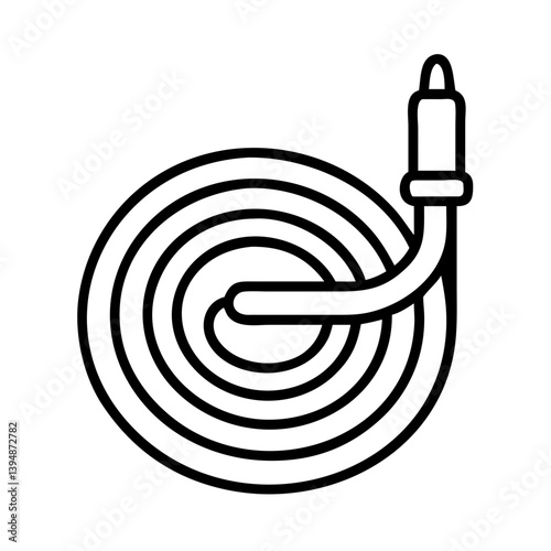 Coiled garden hose outline vector for watering lawn irrigation and car washing equipment illustration use