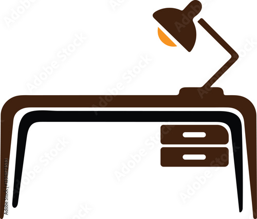 Minimalist study desk vector, home office furniture icon silhouette, desk illustration in black