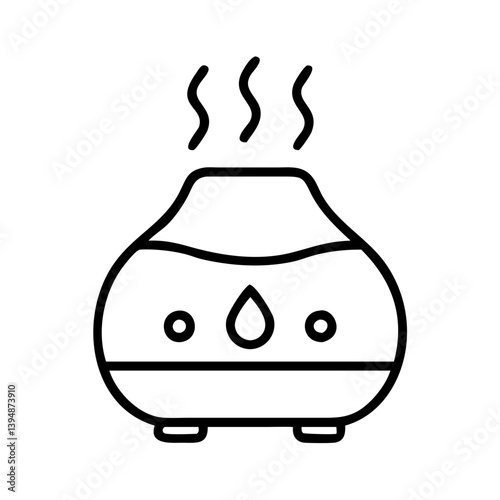 Essential oil diffuser for aromatherapy and wellness relaxation with steam outline vector graphic icon