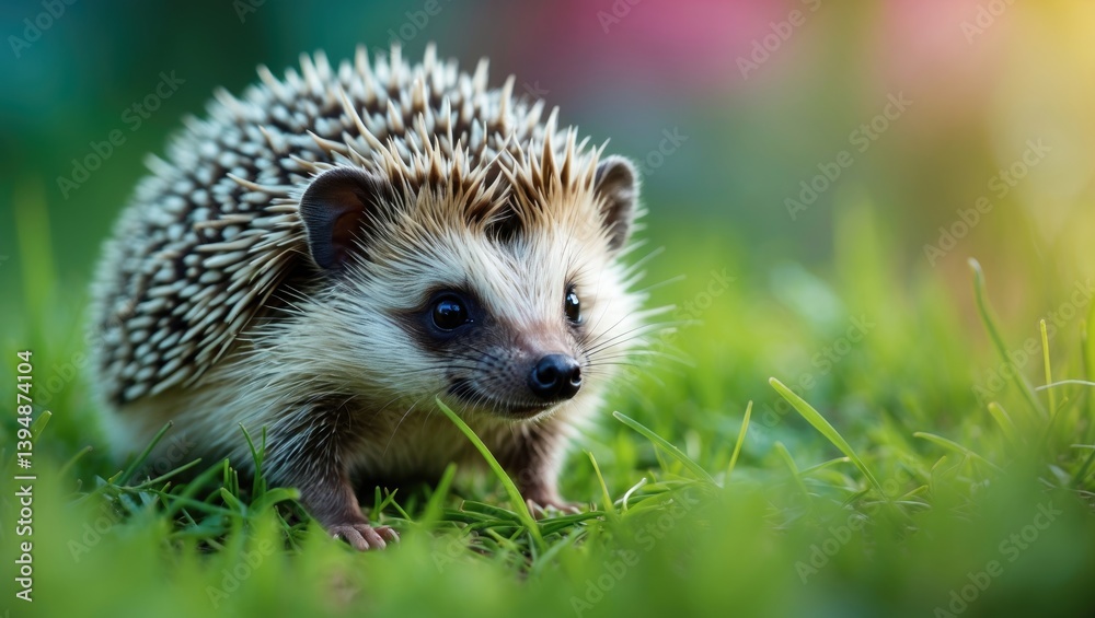 Adorable baby hedgehog up close on grass Adorable baby hedgehog up close on grass