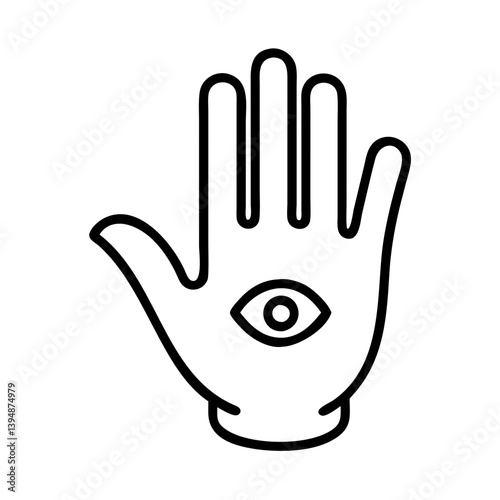Hamsa hand with eye vector illustration, mystical amulet design for protection and good fortune drawing icon