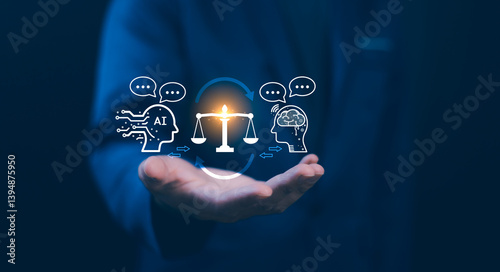 Obraz na płótnie AI ethics or AI Law concept. Developing AI codes of ethics. Compliance, regulation, standard , business policy and responsibility for guarding against unintended bias in machine learning algorithms. w salonie