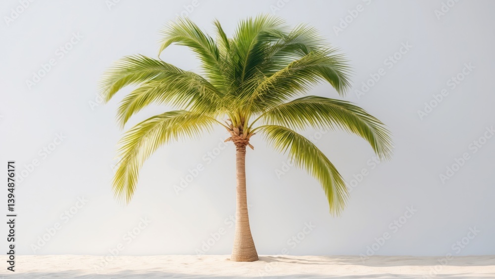 Obraz premium Coconut palms moving in the water isolated on a white background, beachside coconut tree
