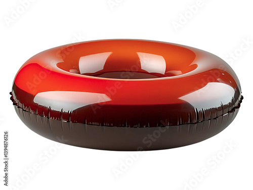 Glossy orange and brown inflatable ring, isolated on white. Perfect for summer, pool, beach, vacation, relaxation concepts.