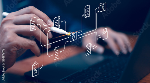 Obraz na płótnie Document Management System concept. Online document file data software for efficient archiving. Enterprise content management, Digital asset management, Document imaging, Workflow, Records management. w salonie