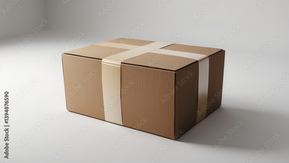 Fototapeta premium Taped shut cardboard box isolated on a white surface.