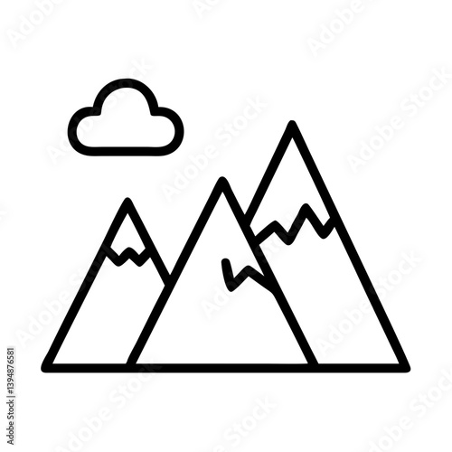 Mountain range outline vector illustration with cloud for adventure and outdoor themed design projects