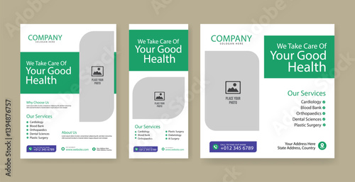 Healthcare social media post design bundle. Medical healthcare web banner template. Your health is our priority flyer design template
