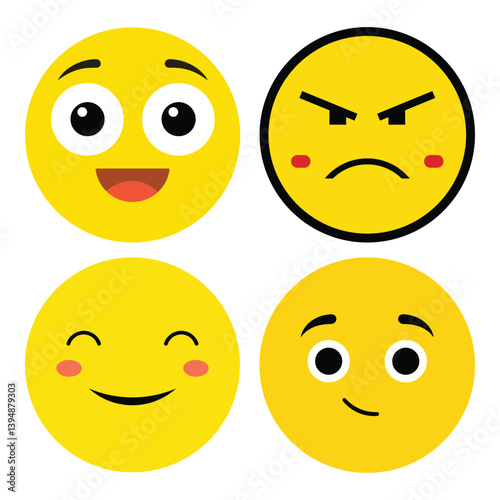 Four Different Cartoon Emoji Faces Displaying Various Emotions