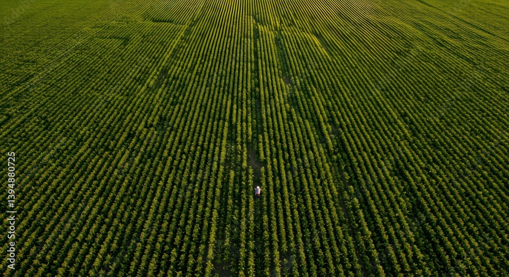 Fototapeta premium Aerial view sunflower field with sunset.