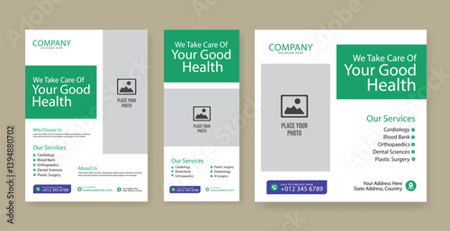Healthcare social media post design bundle. Medical healthcare web banner template. Your health is our priority flyer design template
