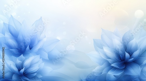 Tranquil blue flowers on delicate light blue background, serene floral dream serene