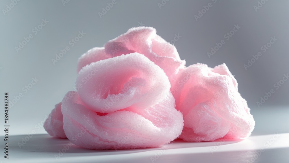 Pink spun sugar in a close-up view on a white surface. Pink spun sugar in a close-up view on a white surface.