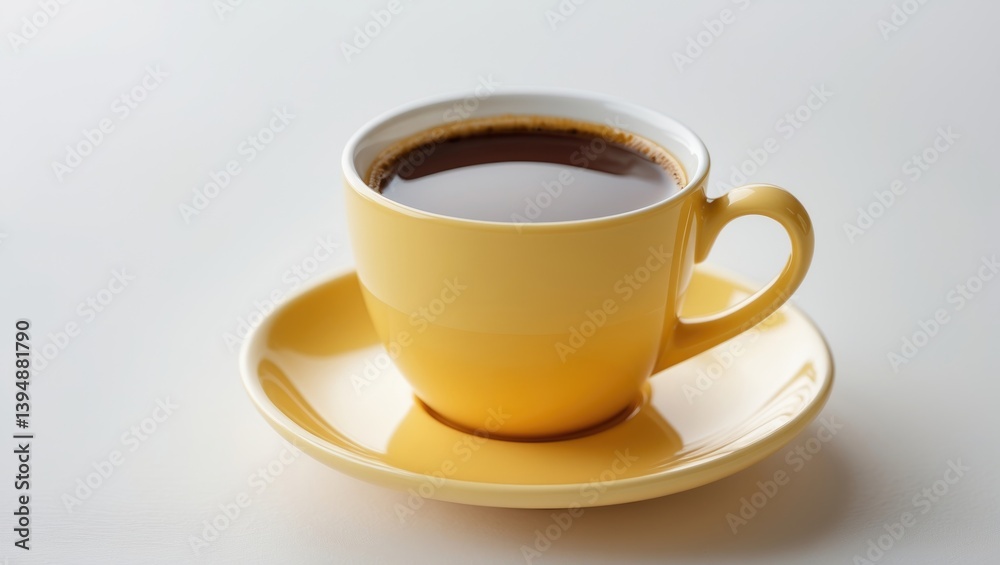 Obraz premium Intimate perspective of a coffee cup and saucer placed on a white background