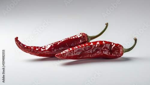 White background featuring isolated dry hot chili peppers