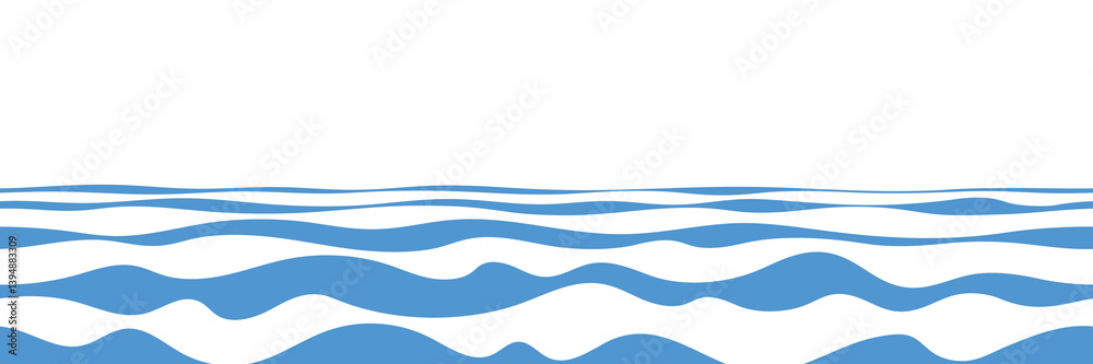 Fototapeta premium Vector drawing sea waves, seamless border, isolated on white background