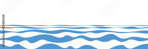 Vector drawing sea waves, seamless border, isolated on white background