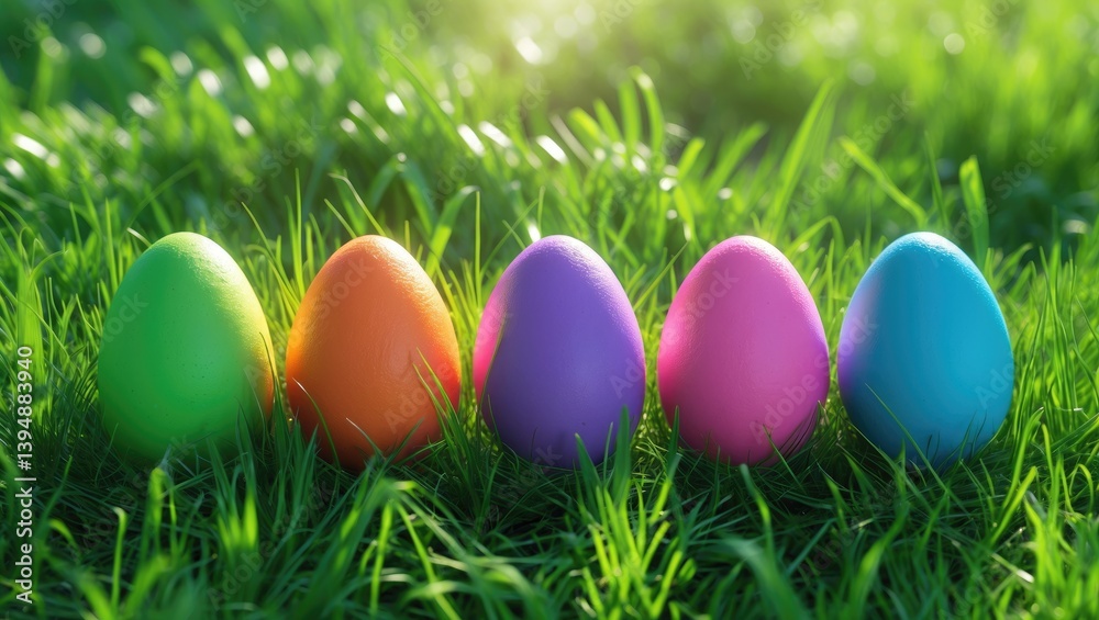Easter egg hunt theme set in green grass Easter egg hunt theme set in green grass