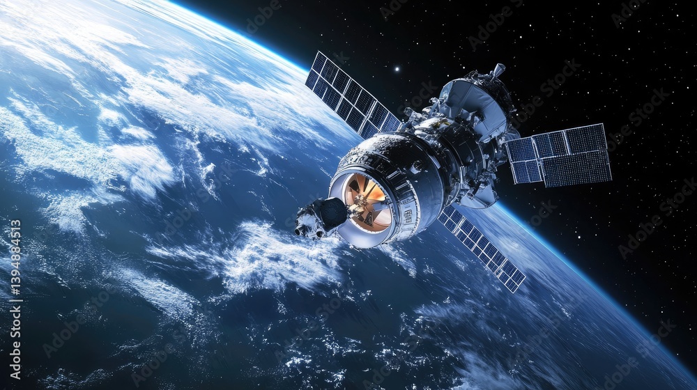 Fototapeta premium Astronaut Conducting Satellite Repairs in Space with Precision